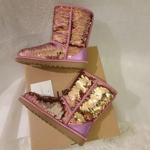 UGG Women's Classic Short Sequin Boots  in Pink Sz 5